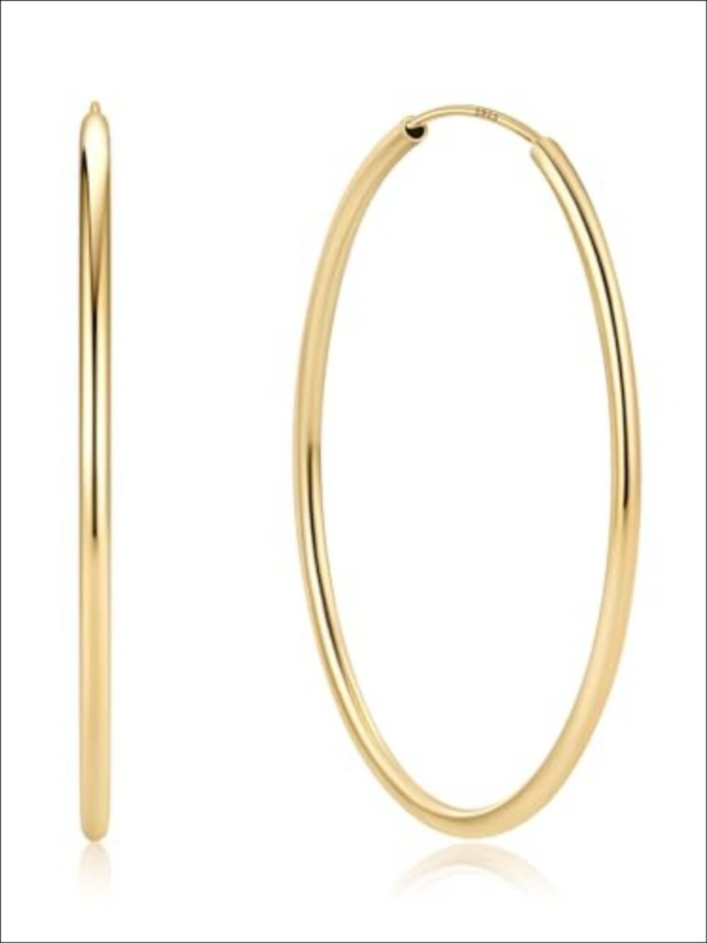 925 Sterling Silver Hoop Earrings 50mm Gold Plated